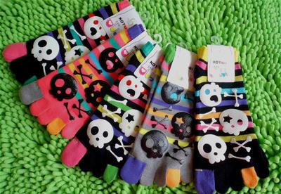 日本新款骷髏點膠腳趾分色提花短統情侶五指襪